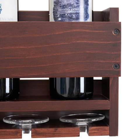 Wall-Mounted Wine Rack with 4 Bottles and 4 Glasses Holder