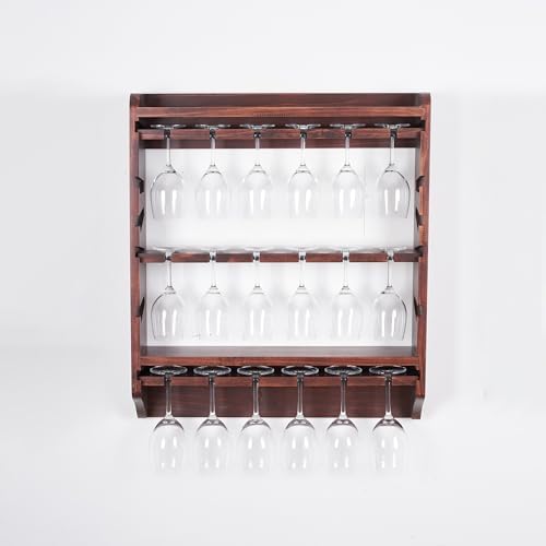 18-Bottle Wall Wine Rack with Glass Holder and Solid Wood Design