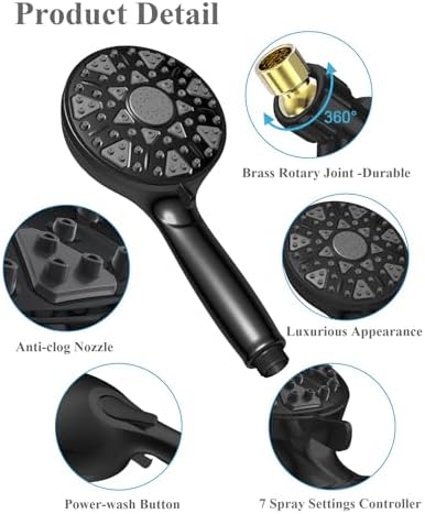BOWGER High Pressure Handheld Shower Head with 7 Modes - Matt Black