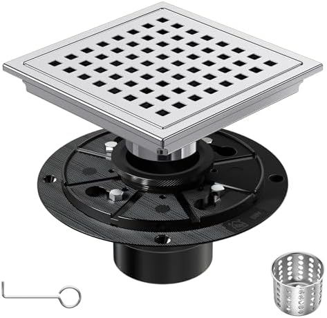 NIREU 6 Inch Square Shower Drain with Chrome Finish