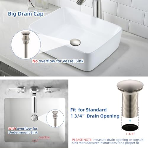 Yodel Vessel Sink Drain Stopper - Brushed Nickel No Overflow 1 34 Fit