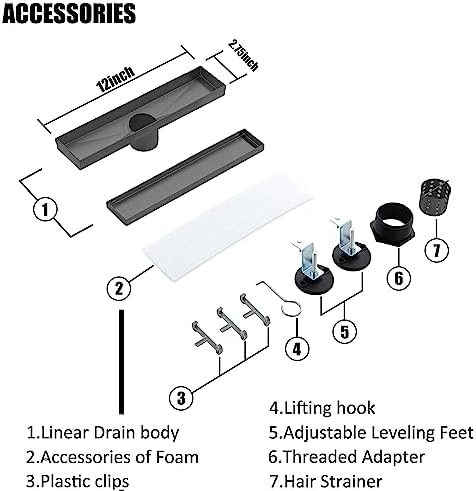 12 Inch Matte Black Linear Shower Drain with Removable Panel