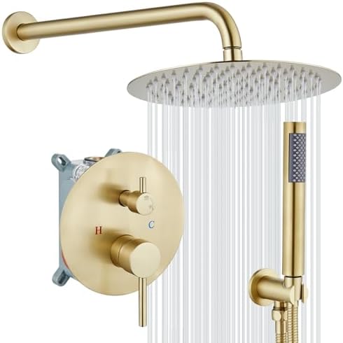 gotonovo 10 Inch Round Rainfall Showerhead with Handheld Spray and Rough In Valve