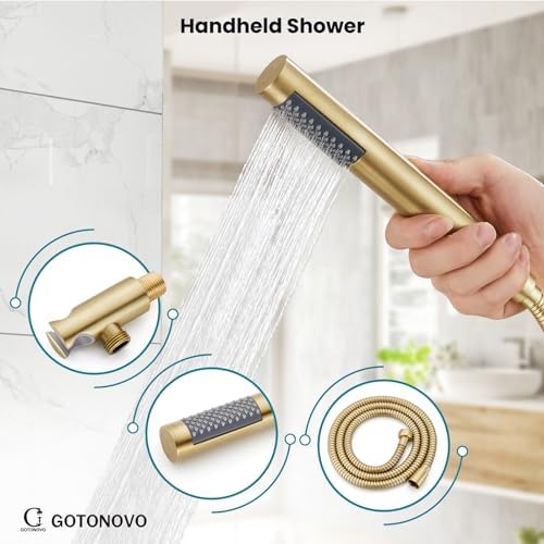 gotonovo 10 Inch Round Rainfall Showerhead with Handheld Spray and Rough In Valve