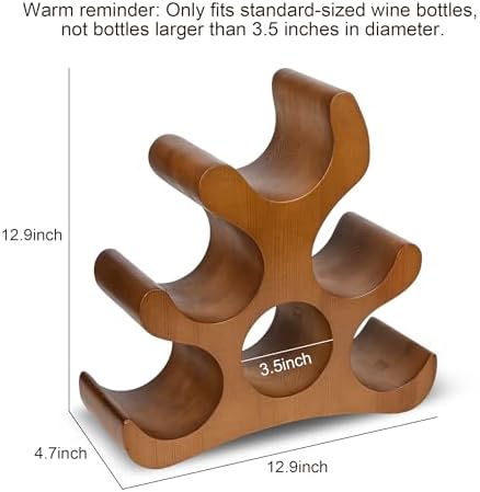 6 Bottle Countertop Wine Rack - Wooden Stand for Kitchen Bar Pantry
