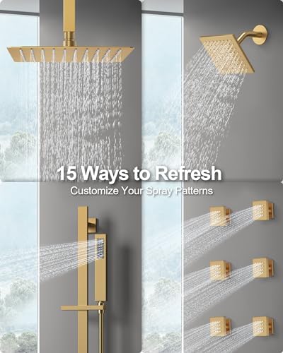 GRANDJOY Thermostatic Shower System with Rainfall Heads and Handheld