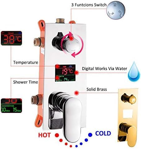 TECKI 3-Way Digital Bath Shower Set with Rainfall Head and Handheld