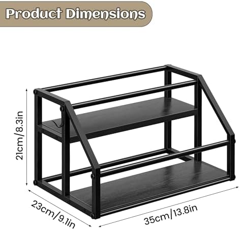 Homedawn Coffee Syrup Rack Organizer 2-Tier 8 Bottles Black