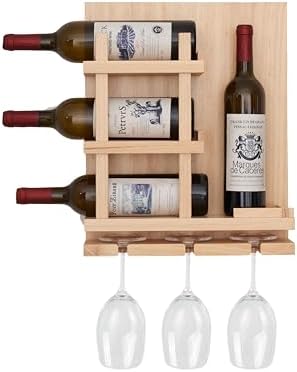 Modern Wall-Mounted Wine Rack with 3 Glass Holders