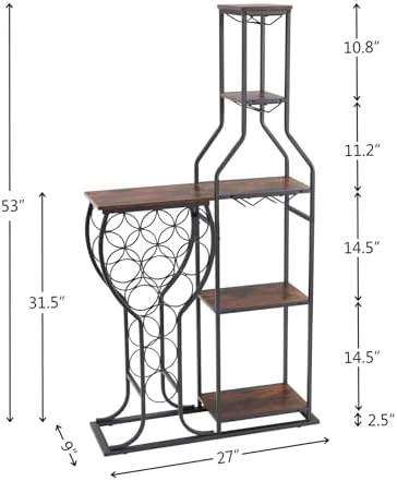 5 Tier Freestanding Wine Rack with 11 Bottle Capacity and Glasses Holder Brown