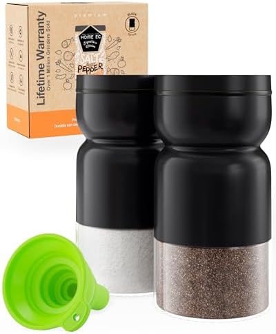 HOME EC Salt Pepper Shakers Set with Adjustable Pour Holes - Farmhouse Style