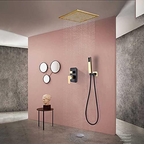 Black Gold Shower Faucet Set with Rain Head and Handheld