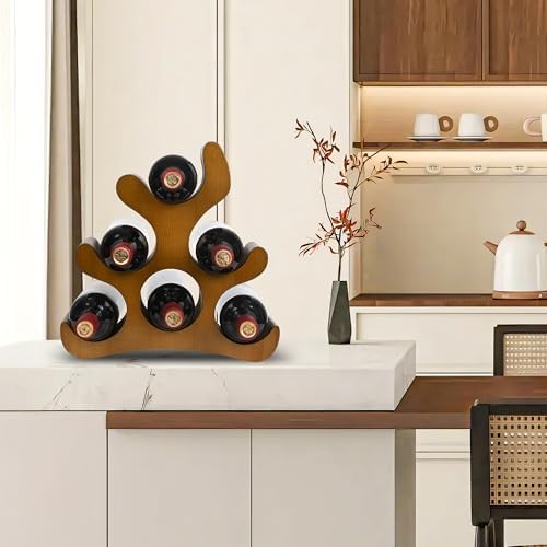 6 Bottle Countertop Wine Rack - Wooden Stand for Kitchen Bar Pantry