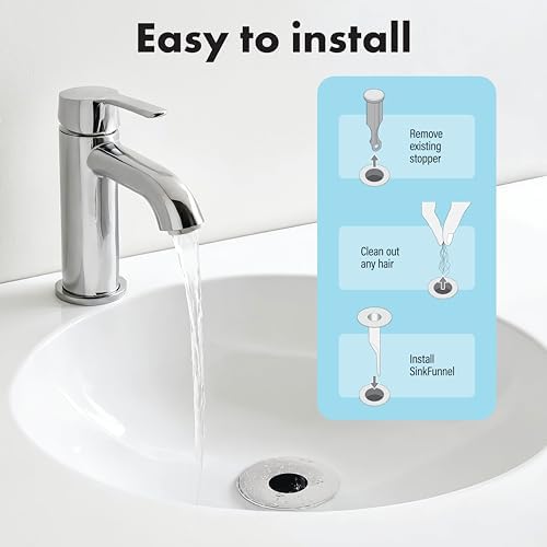 DrainFunnel Chrome Sink Strainer for Hair Clog Prevention 11-18 Inch