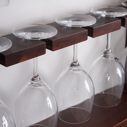 18-Bottle Wall Wine Rack with Glass Holder and Solid Wood Design