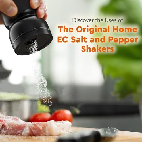 HOME EC Salt Pepper Shakers Set with Adjustable Pour Holes - Farmhouse Style