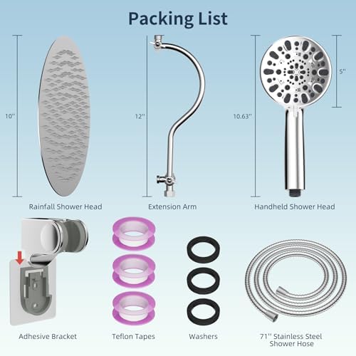 Hibbent All Metal Shower Head Combo with 7 Spray Settings and Adjustable Arm
