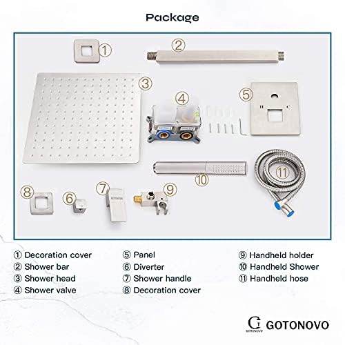 Gotonovo 12 Ceiling Mount Shower Faucet Brushed Nickel
