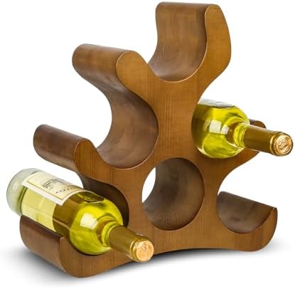 6 Bottle Countertop Wine Rack - Wooden Stand for Kitchen Bar Pantry