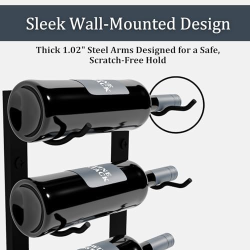 6-Bottle Black Metal Wall Mounted Wine Rack - Modern Industrial Style