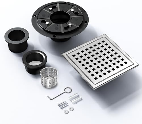 NIREU 6 Inch Square Shower Drain with Chrome Finish