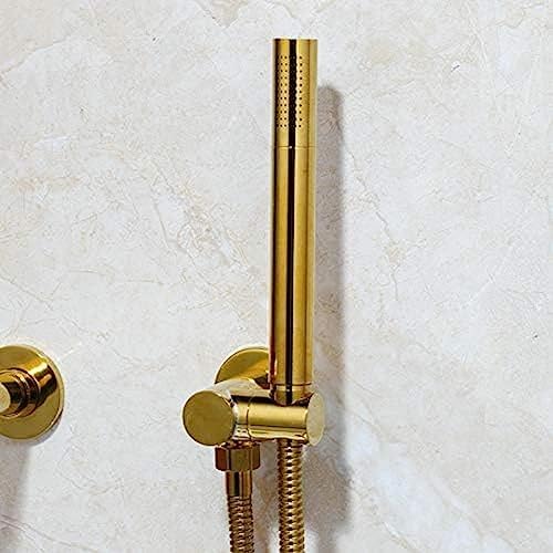TECKI Brushed Gold Brass Shower Set with Handheld and Wall Mount