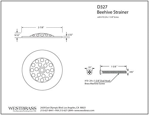 Westbrass Beehive Tub Strainer Grid with Screw