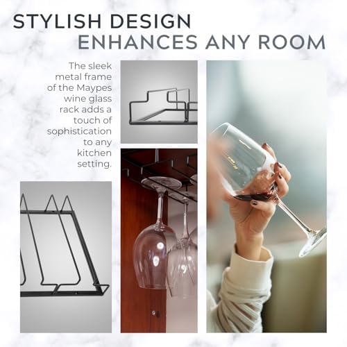 Maypes Wine Glass Holder - 4-Rack Heavy-Duty Metal Under Cabinet