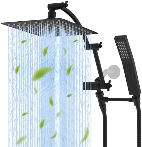 Hibbent All Metal Rainfall Shower Head Combo with Handheld and Extension Arm