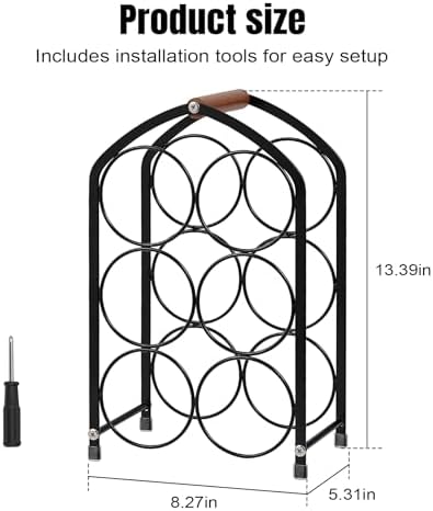 Tocemei 6-Bottle Tabletop Wine Rack with Wood Handle Arched Design Black