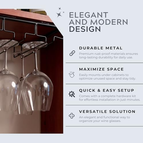 Maypes Wine Glass Holder - 4-Rack Heavy-Duty Metal Under Cabinet