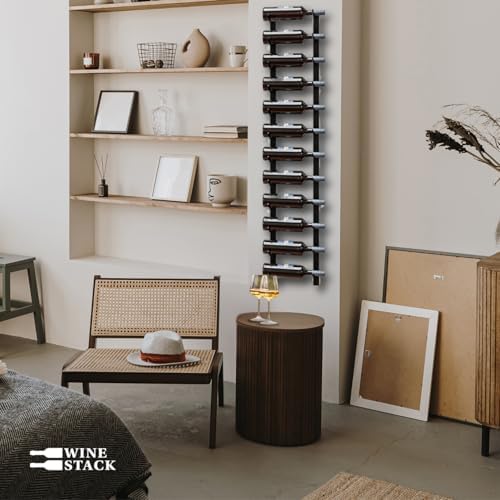 12 Bottle Black Metal Wall Mounted Wine Rack - Modern Industrial Style