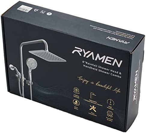 Ryamen Dual Shower Head Combo with 15 Slide Bar 6 Settings Handheld