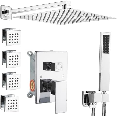 Chrome Shower Faucet Set with Body Jets and Handheld