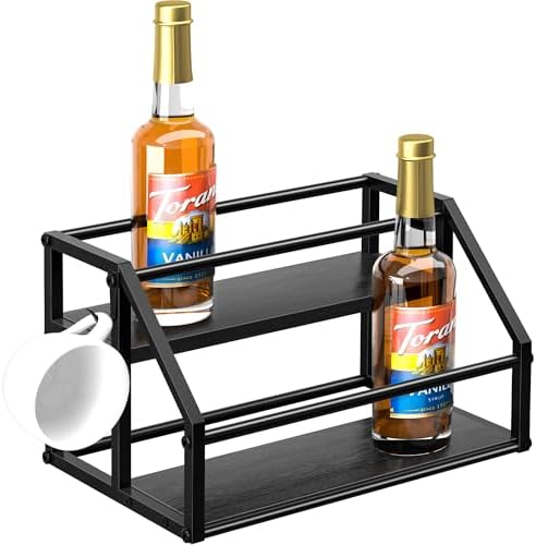 Homedawn Coffee Syrup Rack Organizer 2-Tier 8 Bottles Black