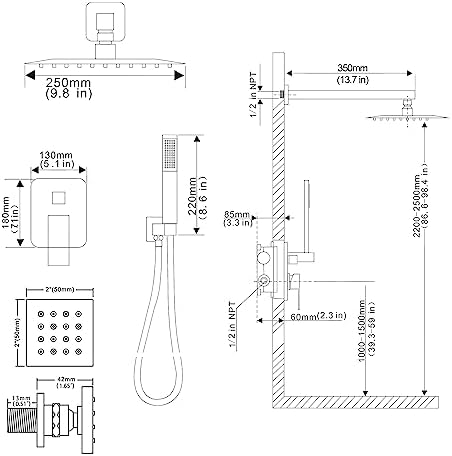 Chrome Shower Faucet Set with Body Jets and Handheld