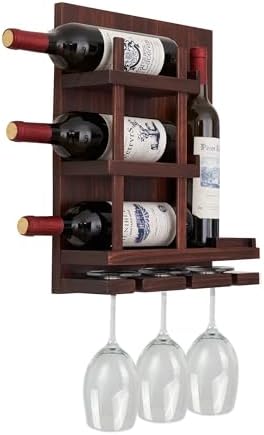 Wall-Mounted Wine Rack with Cup Holder and 4 Bottle Capacity