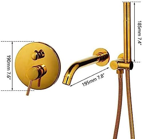 TECKI Brushed Gold Brass Shower Set with Handheld and Wall Mount