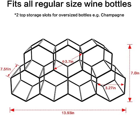 Handisen 9 Bottle Freestanding Wine Rack Black Metal Honeycomb Storage Stand