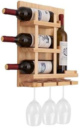 Modern Wall-Mounted Wine Rack with 3 Glass Holders