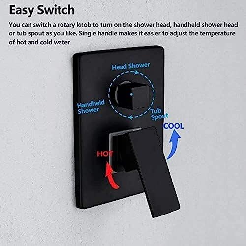 TECKI LED Rainfall Shower Faucet Combination Set - Matte Black