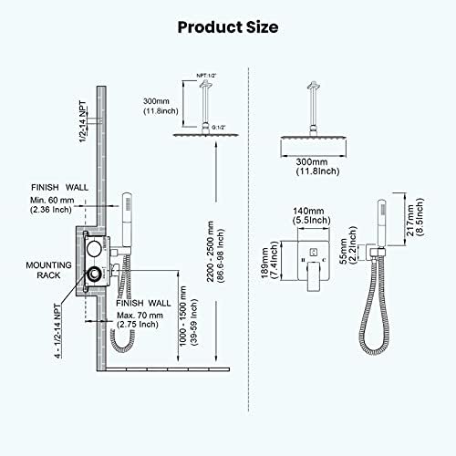 Gotonovo 12 Square Showerhead with 2-in-1 Handheld