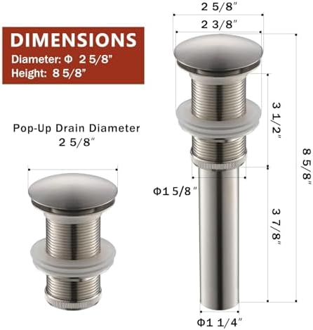Yodel Vessel Sink Drain Stopper - Brushed Nickel No Overflow 1 34 Fit