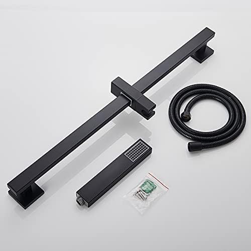 Black Thermostatic Shower Faucet Set with Square Head and Handheld