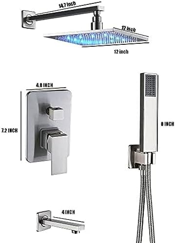 TECKI 12 Inch Brushed Nickel Shower Faucet Set with LED Light