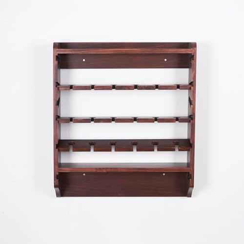 18-Bottle Wall Wine Rack with Glass Holder and Solid Wood Design