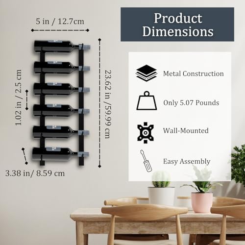 6-Bottle Black Metal Wall Mounted Wine Rack - Modern Industrial Style