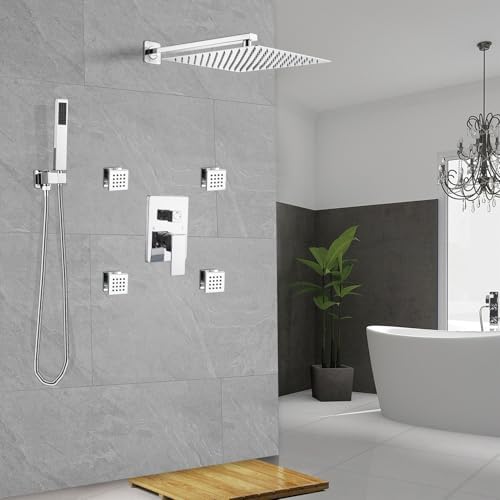 Chrome Shower Faucet Set with Body Jets and Handheld