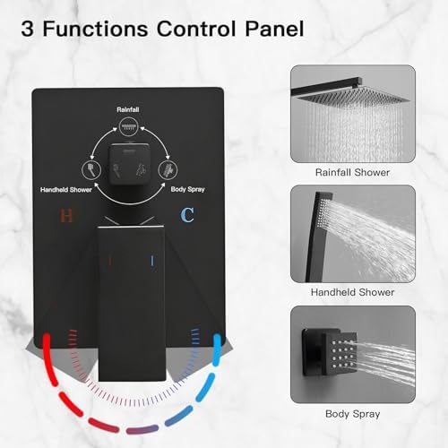 BWE 10 Inch Rain Shower Head with Body Jets and Handheld Sprayer
