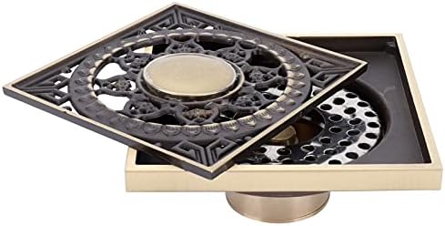 OUKENS 39x39in Square Art Carved Copper Brass Floor Drain Kit